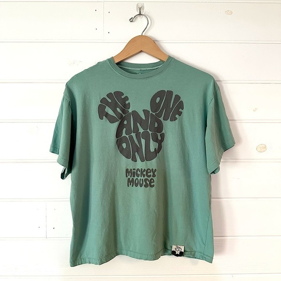 Disney 100 Years Cotton Oversized Relaxed Fit Green Mickey Mouse T-Shirt Sz S - Picture 1 of 7